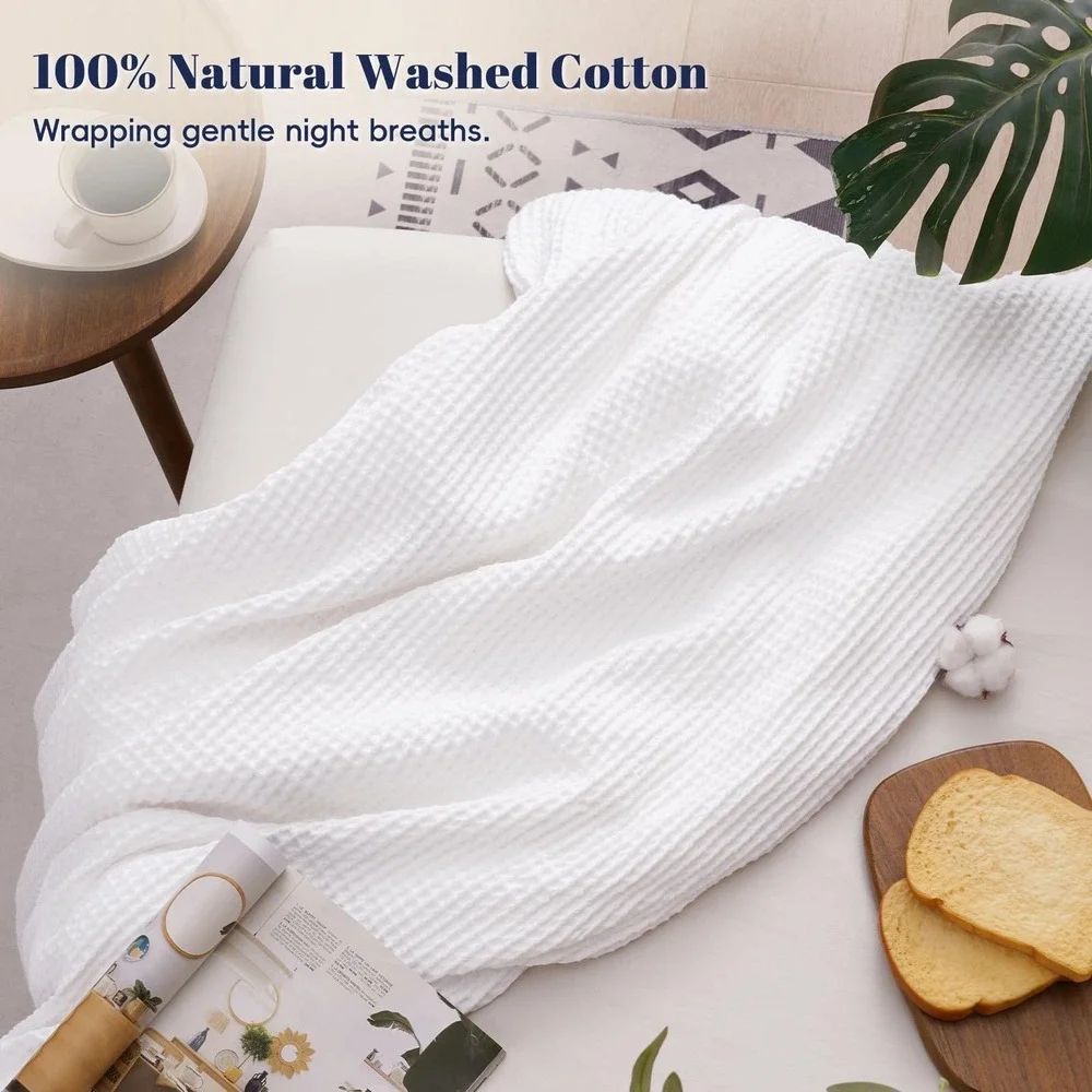 PHF Waffle Weave Throw Blanket 50x60 White Lightweight Breathable Cozy Like New